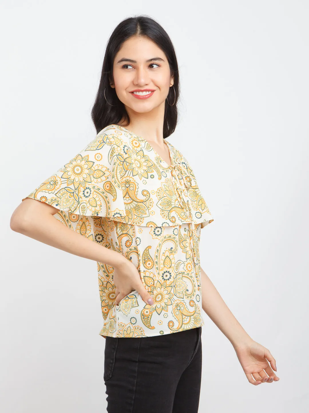 Multicolored Printed Cape Top