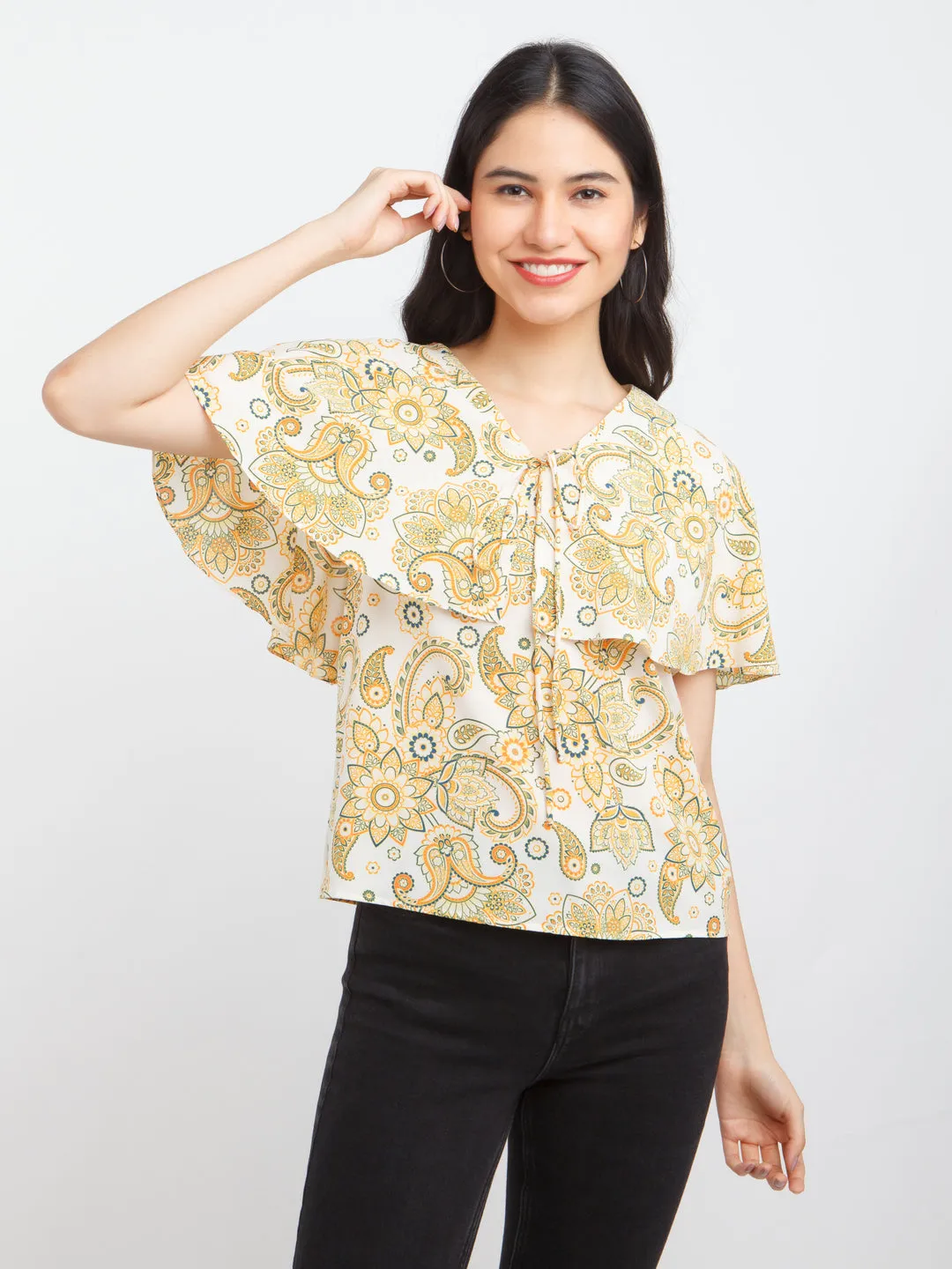 Multicolored Printed Cape Top
