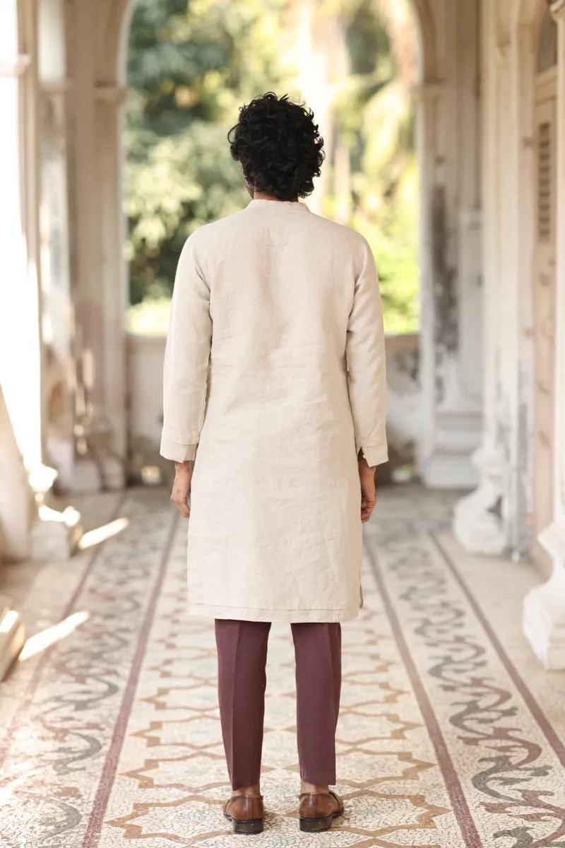 Natural Colour Placket Embroidered Kurta Set