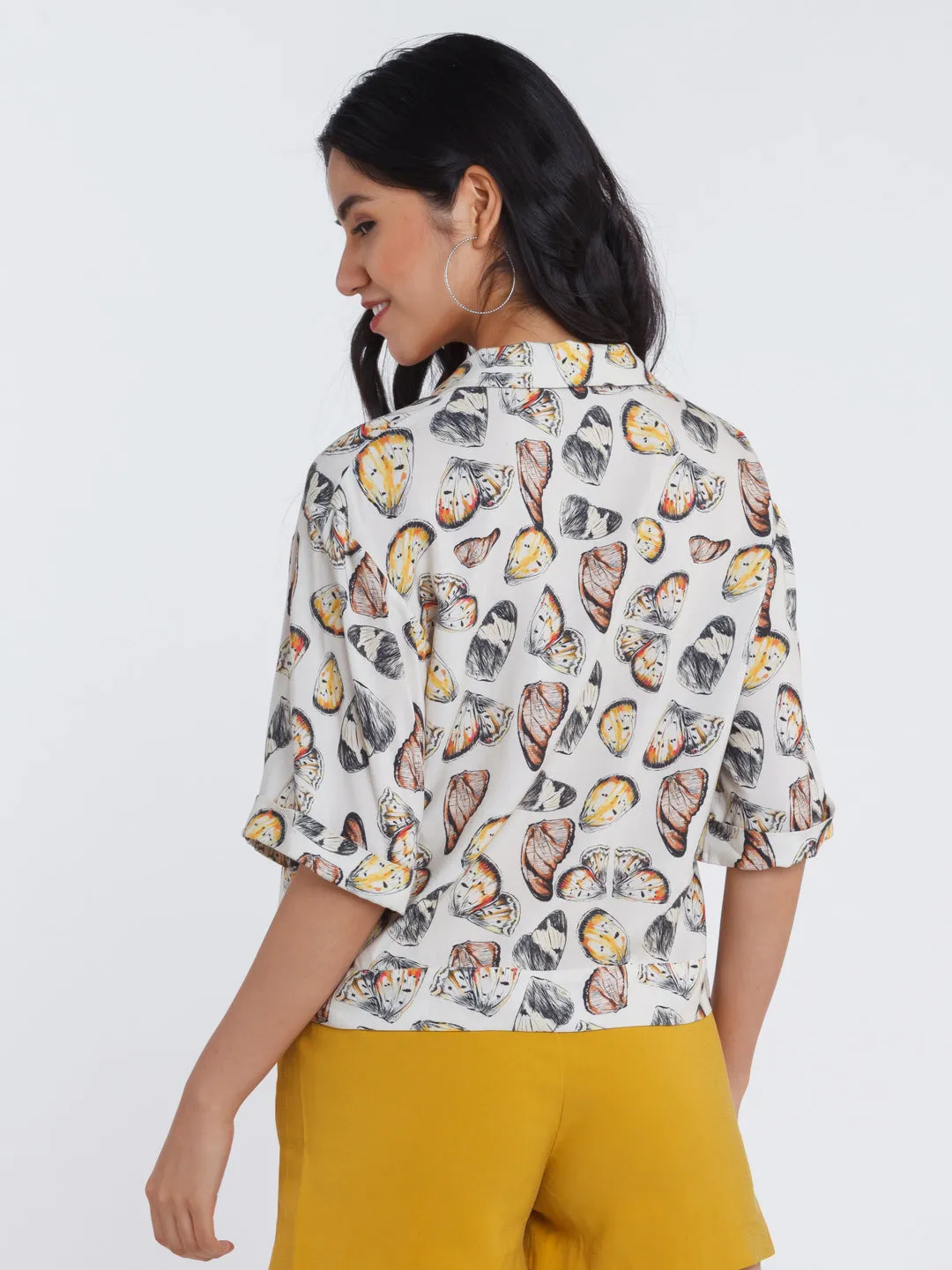 Off White Printed Overszied Shirt