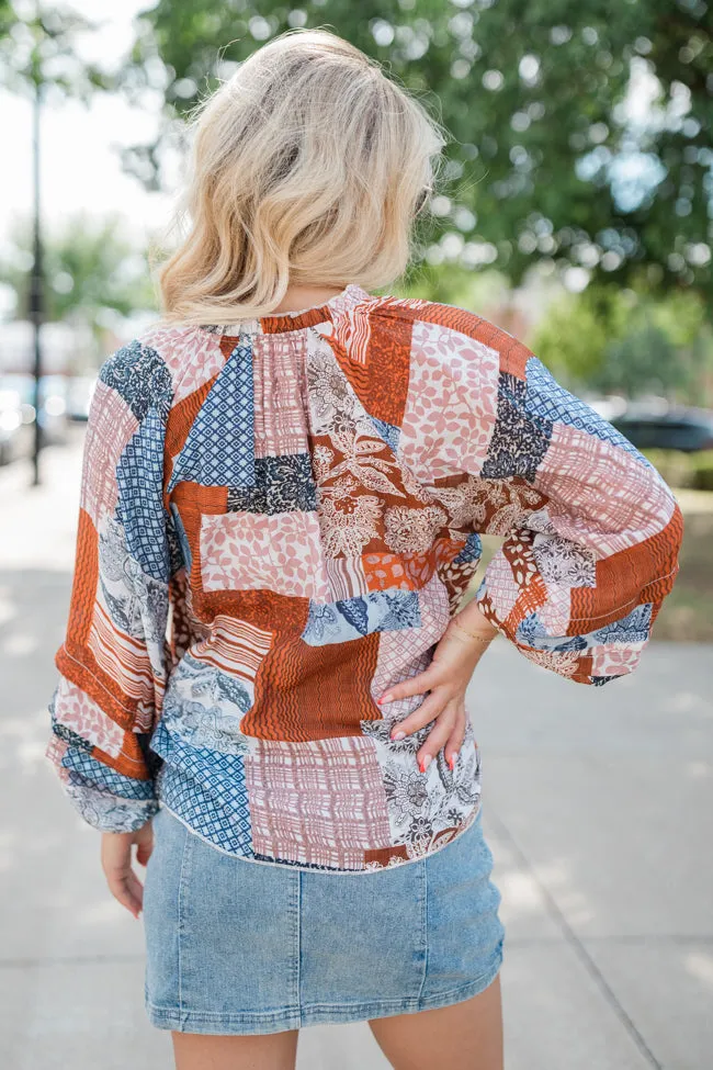 Outlook On Life Brown Multi Patchwork Printed Blouse FINAL SALE