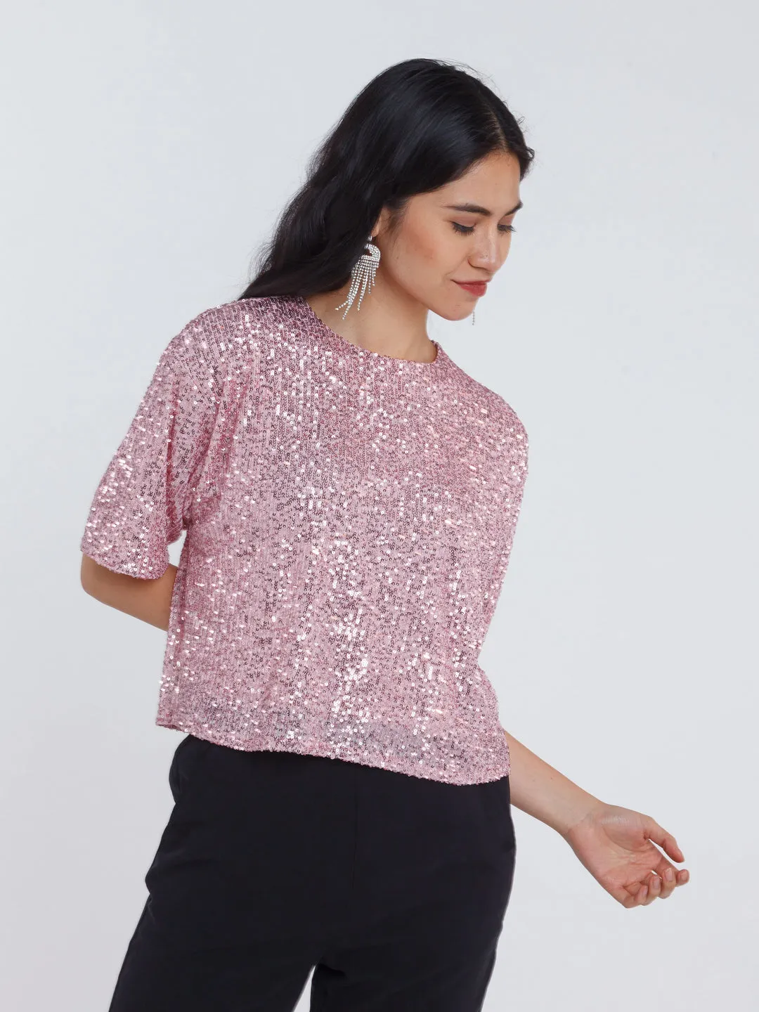 Pink Embellished Regular Top