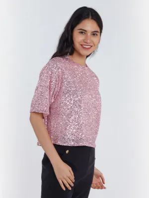 Pink Embellished Regular Top