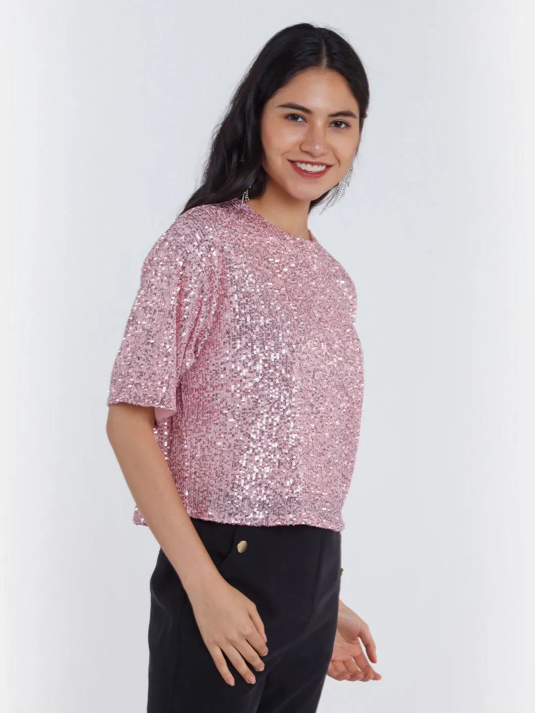Pink Embellished Regular Top