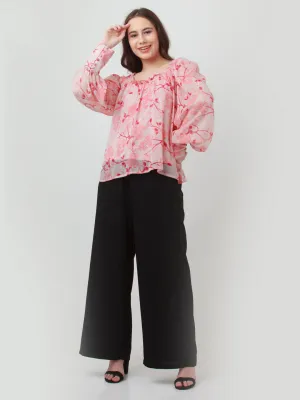 Pink Floral Print Gathered Top