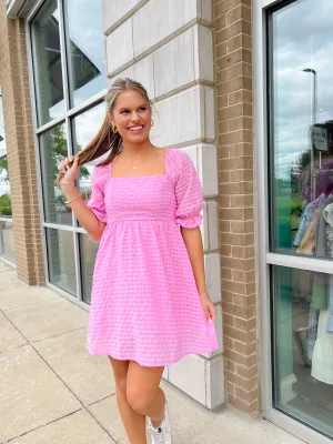 Plaid Short Puff Sleeve Dress