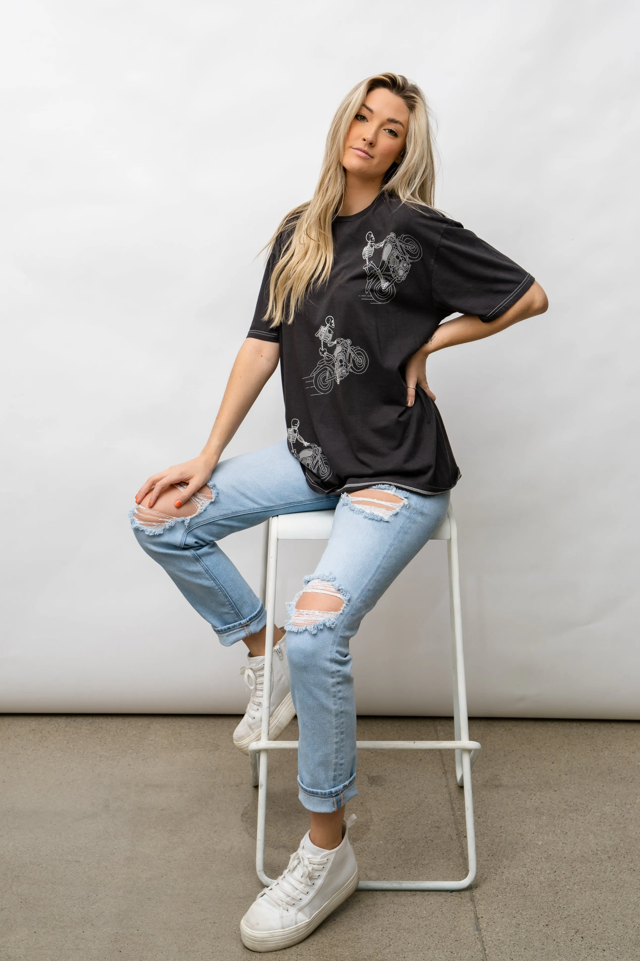 POPPIN' WHEELIES RELAXED TEE - SKELETON GRAPHIC
