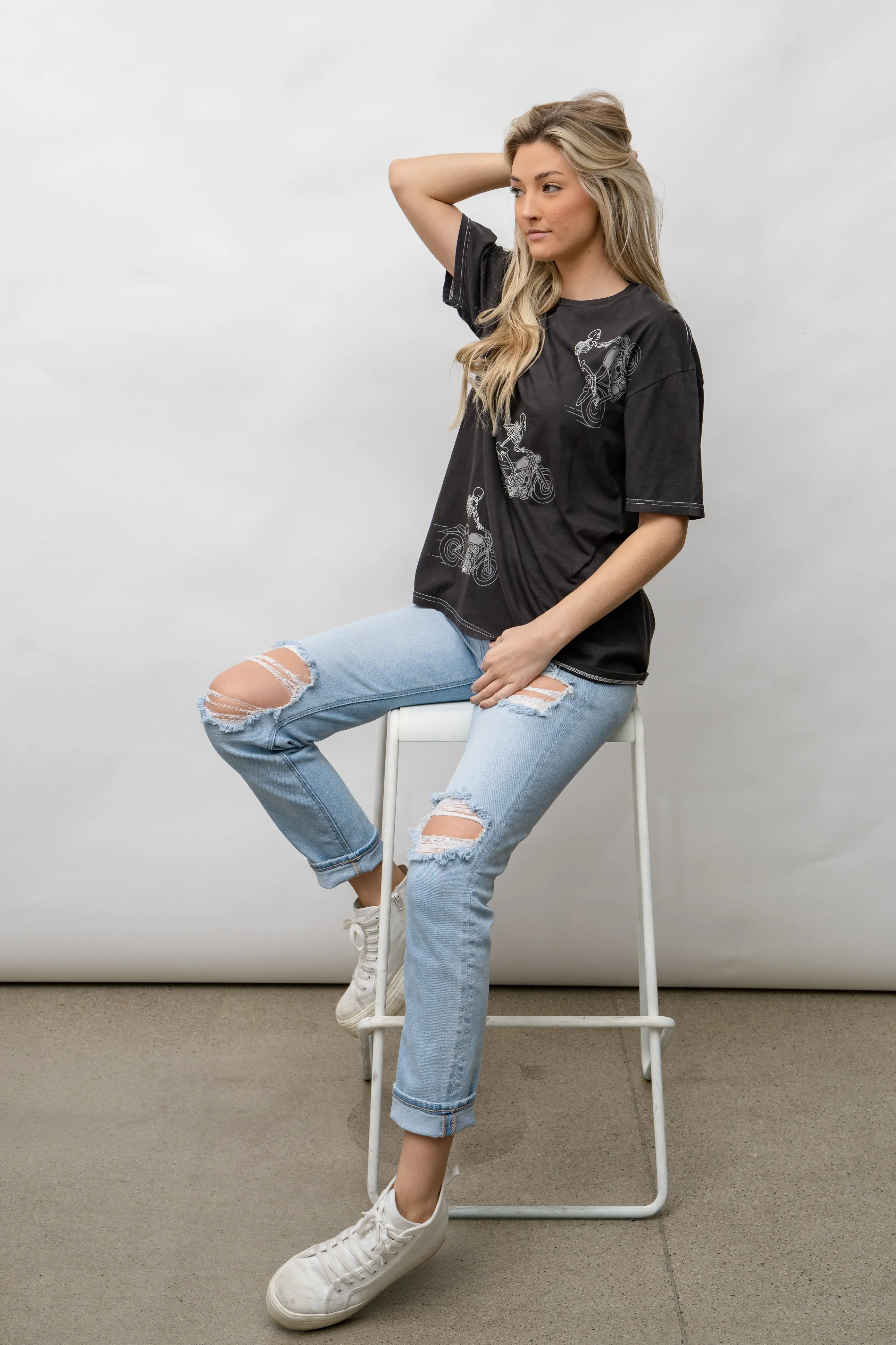 POPPIN' WHEELIES RELAXED TEE - SKELETON GRAPHIC