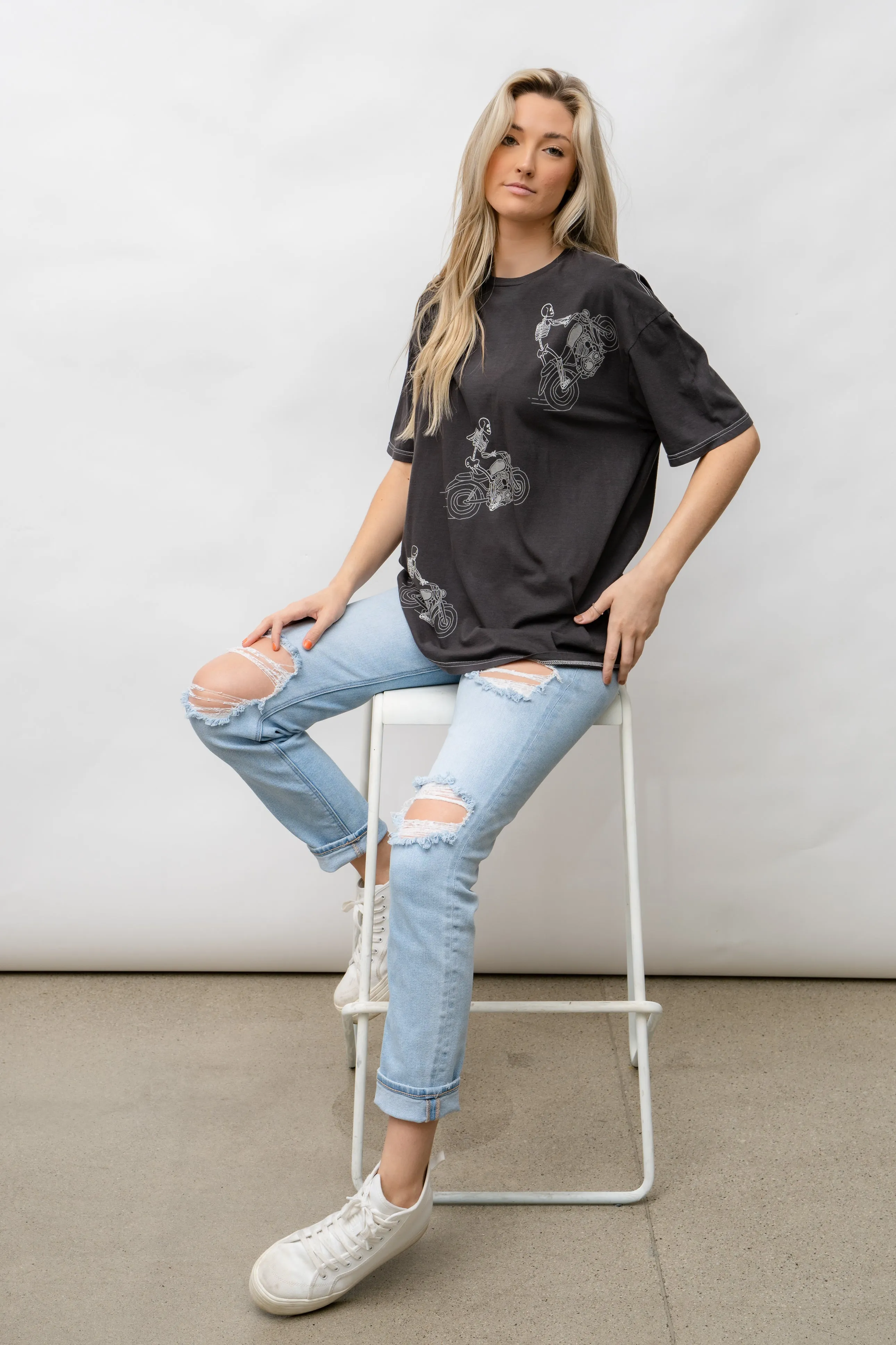 POPPIN' WHEELIES RELAXED TEE - SKELETON GRAPHIC