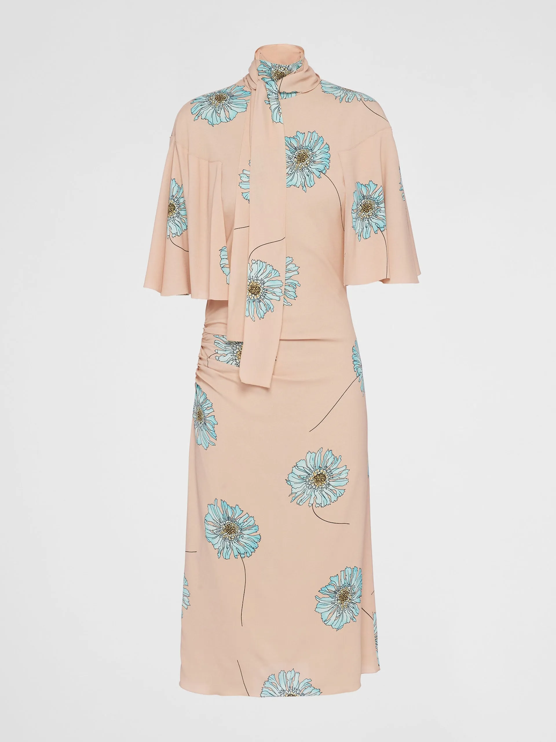 Printed sablé dress with scarf collar
