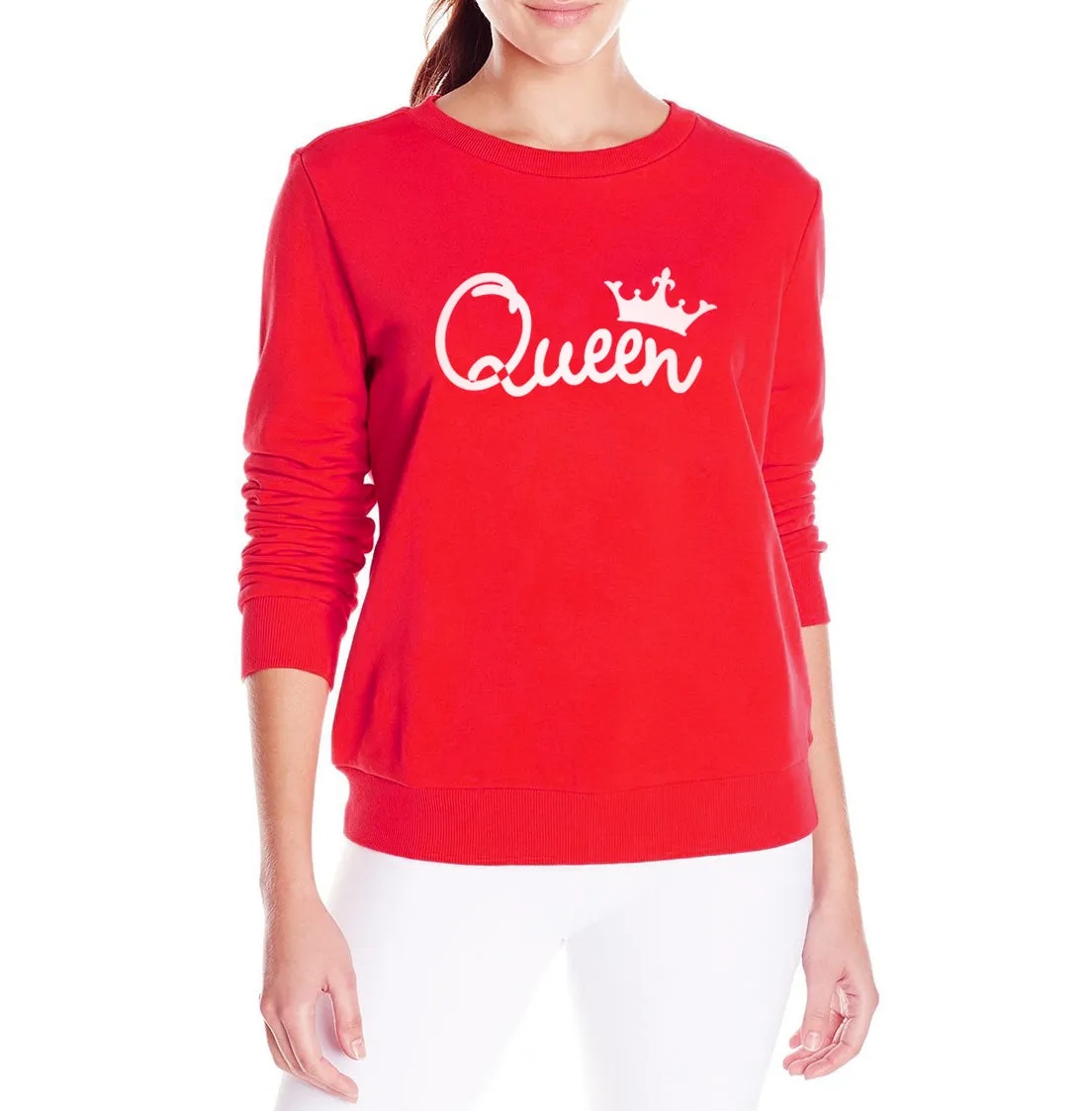 Queen Letter Print Round Collar Long Sleeves Sweatshirt