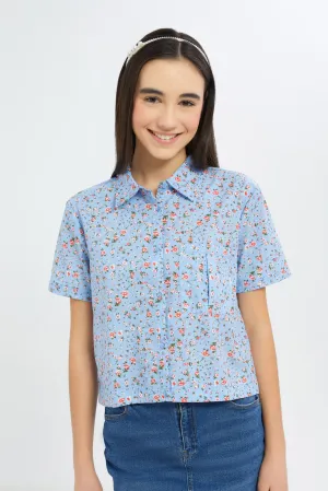 Senior Girls Blue Floral Shirt