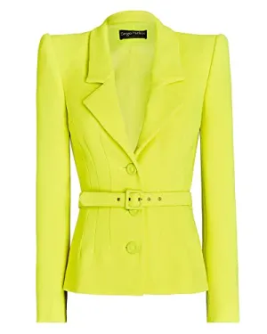 Sergio Hudson, SB Dart Short Jacket With Belt, 10, Neon Yellow