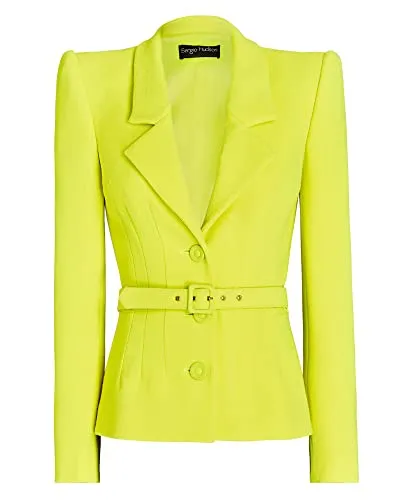 Sergio Hudson, SB Dart Short Jacket With Belt, 10, Neon Yellow