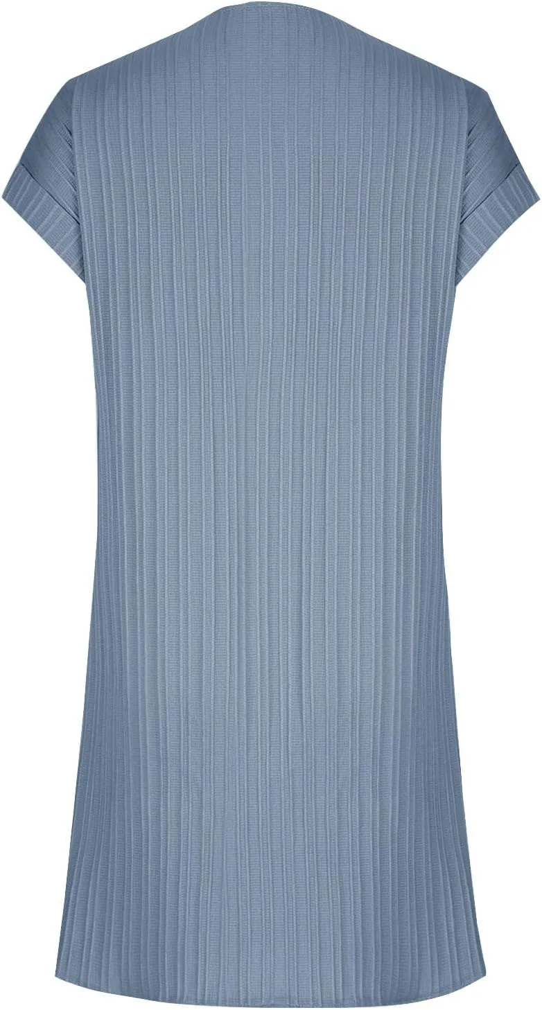 Sinzelimin Shirts Dresses for Women Summer Fashion Button up V-Neck Short Sleeve Loose Comfy Midi Dress Beach Casual Sundress