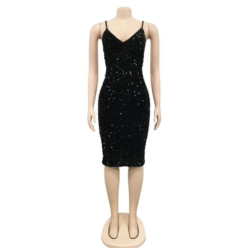 Sleeveless Party Dress Crystal Beaded Sequin Dress