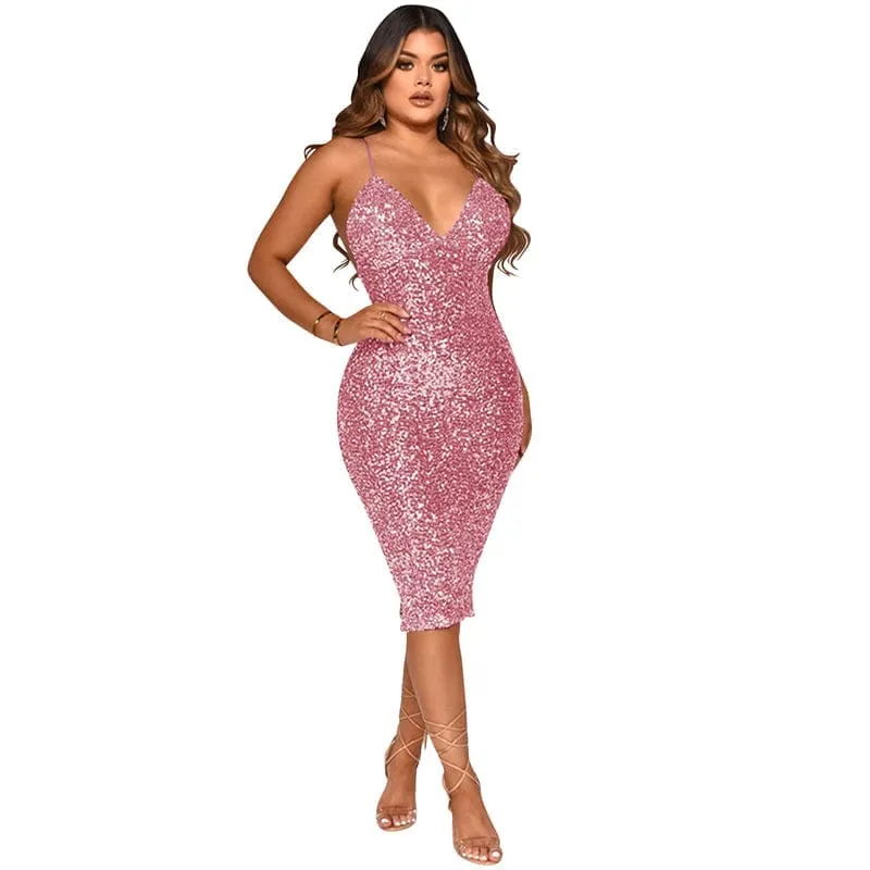 Sleeveless Party Dress Crystal Beaded Sequin Dress