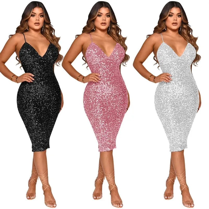 Sleeveless Party Dress Crystal Beaded Sequin Dress