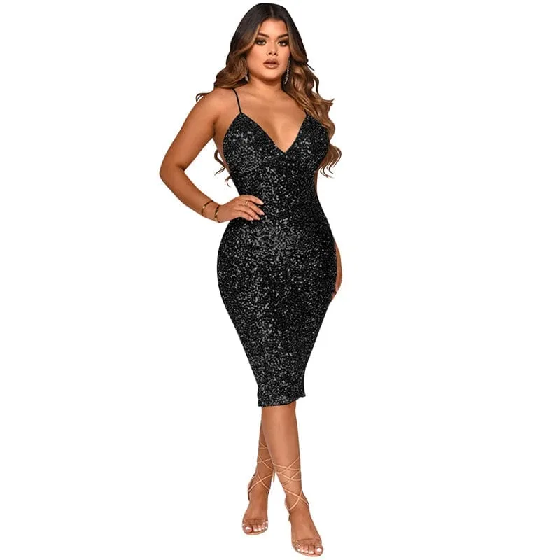 Sleeveless Party Dress Crystal Beaded Sequin Dress