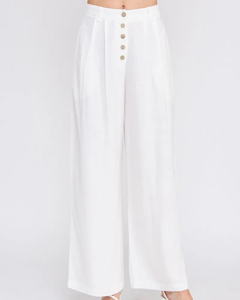 Soft Linen High Waisted Palazzo Pants - Off White
