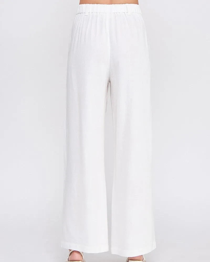 Soft Linen High Waisted Palazzo Pants - Off White