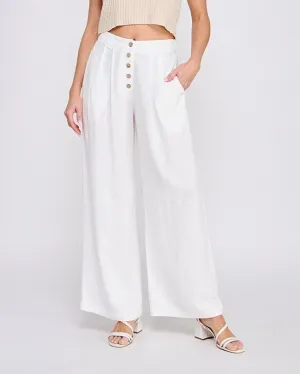 Soft Linen High Waisted Palazzo Pants - Off White
