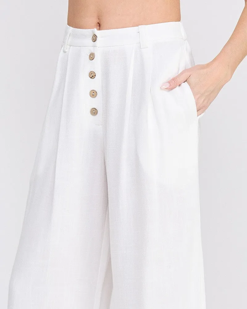 Soft Linen High Waisted Palazzo Pants - Off White