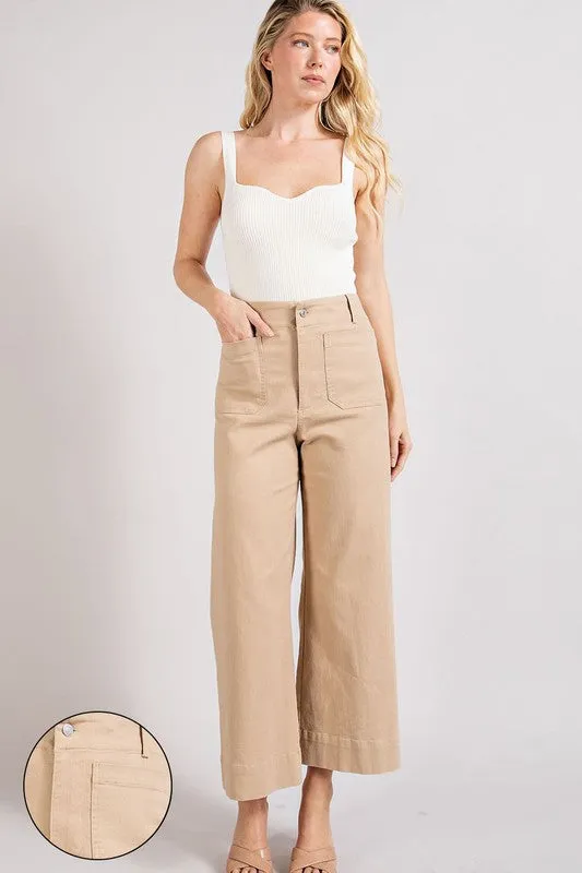 Soft Washed Wide Leg Pants - Tan