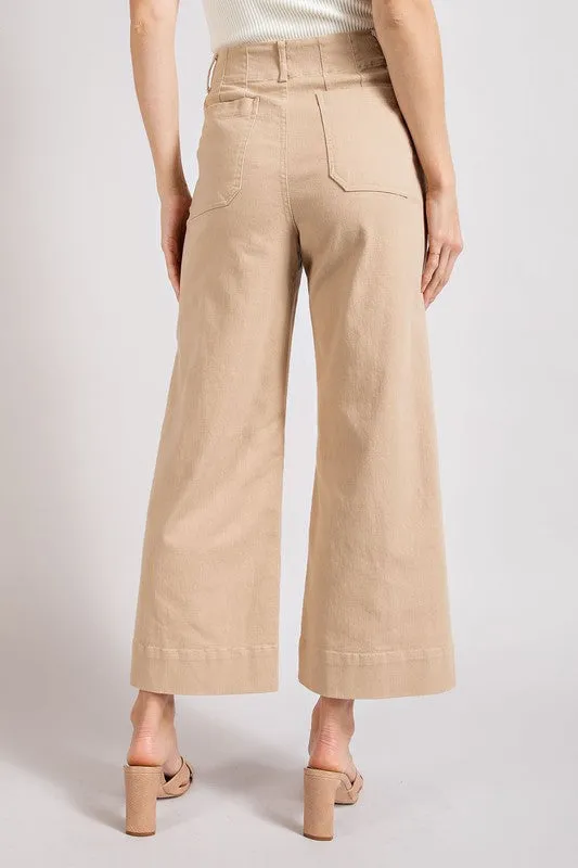 Soft Washed Wide Leg Pants - Tan