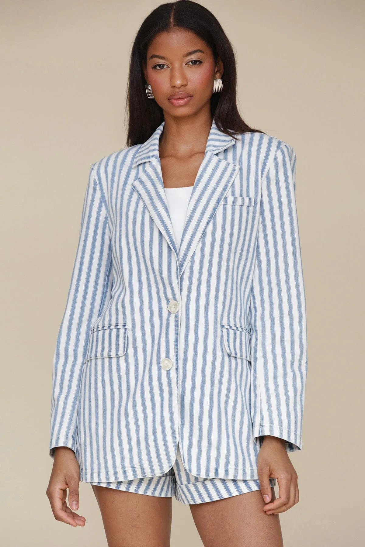 Striped Cotton Blend Tailored Blazer