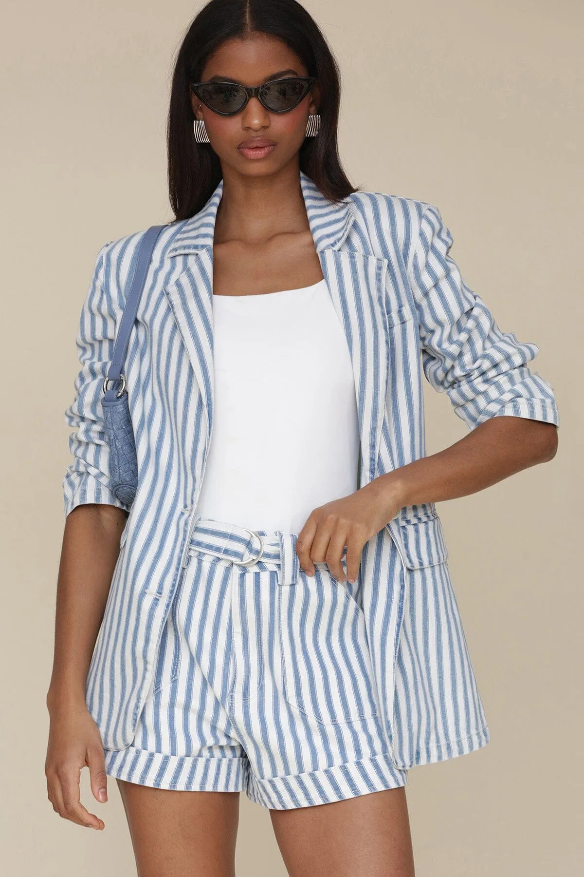 Striped Cotton Blend Tailored Blazer
