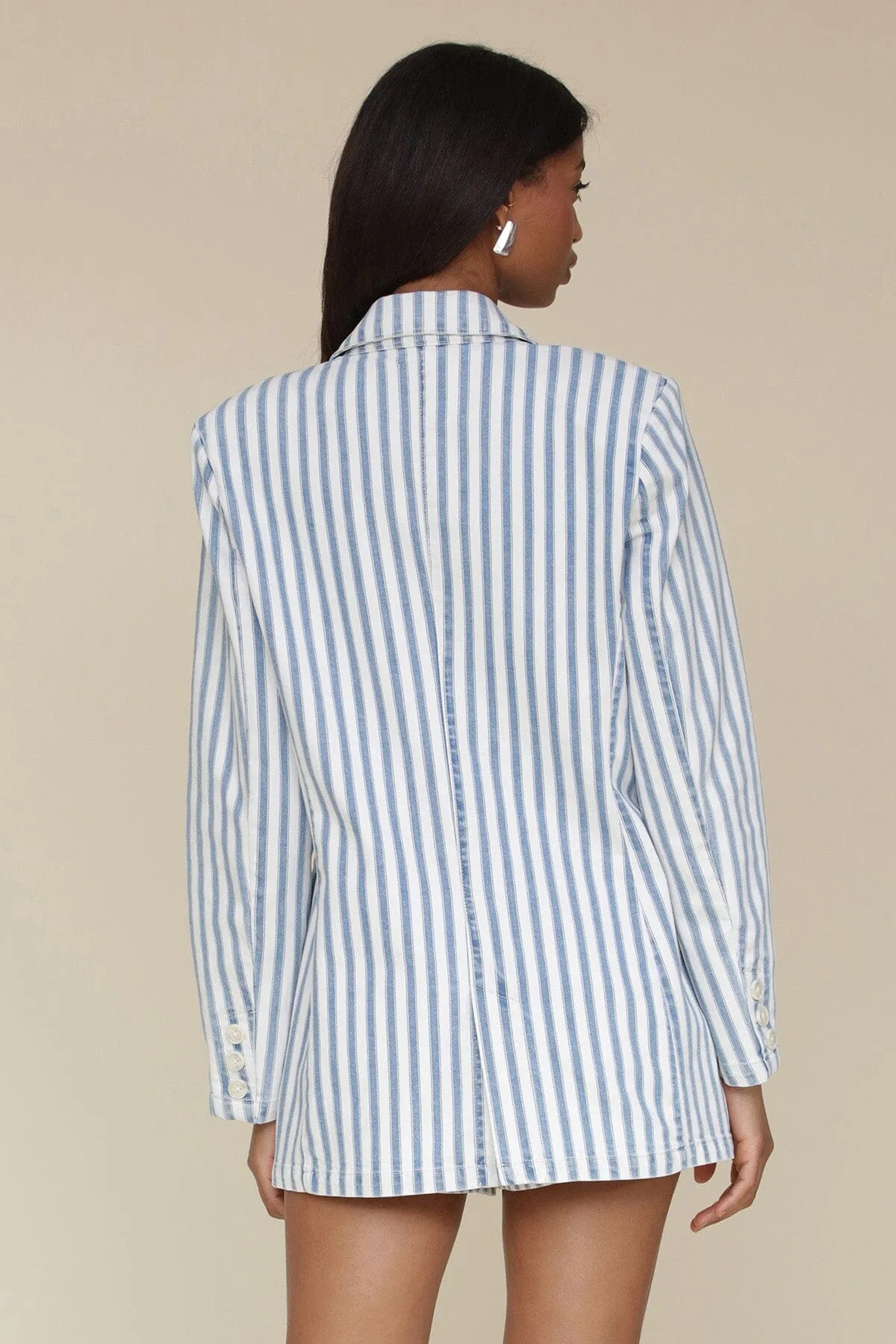 Striped Cotton Blend Tailored Blazer
