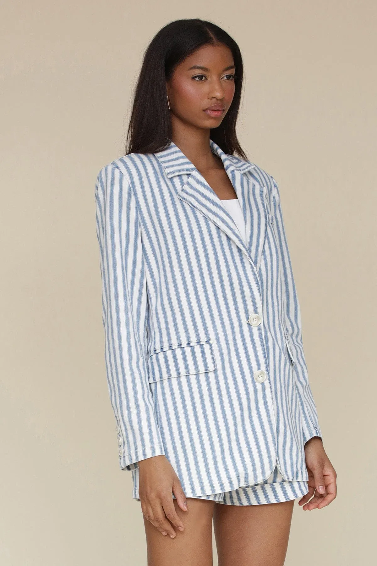 Striped Cotton Blend Tailored Blazer