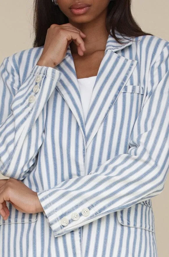 Striped Cotton Blend Tailored Blazer