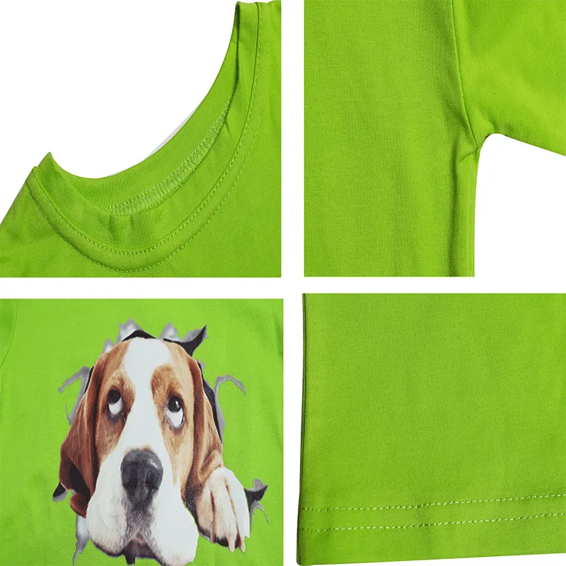 Toddler Cartoon Dog Overalls Green T-shirt Set