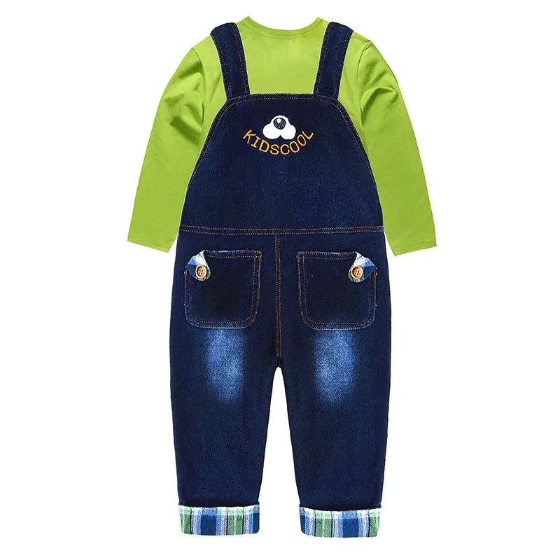 Toddler Cartoon Dog Overalls Green T-shirt Set