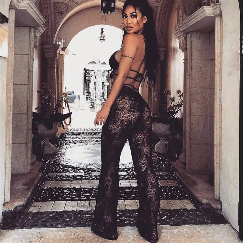 Transparent Floral Embroidered Pants
