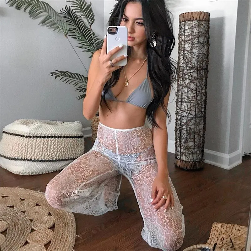 Transparent Floral Embroidered Pants