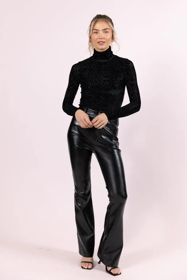 What A Wonderful World Black Velvet Printed Turtleneck Blouse FINAL SALE