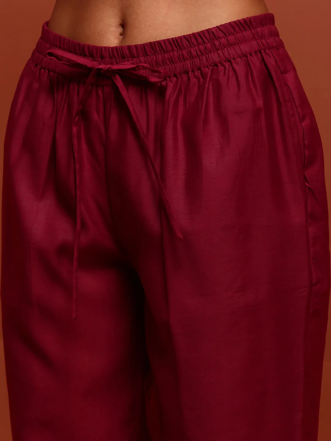 Wine Embroidered Straight Kurta Set