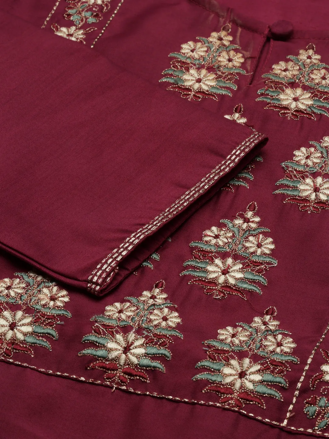 Wine Embroidered Straight Kurta Set