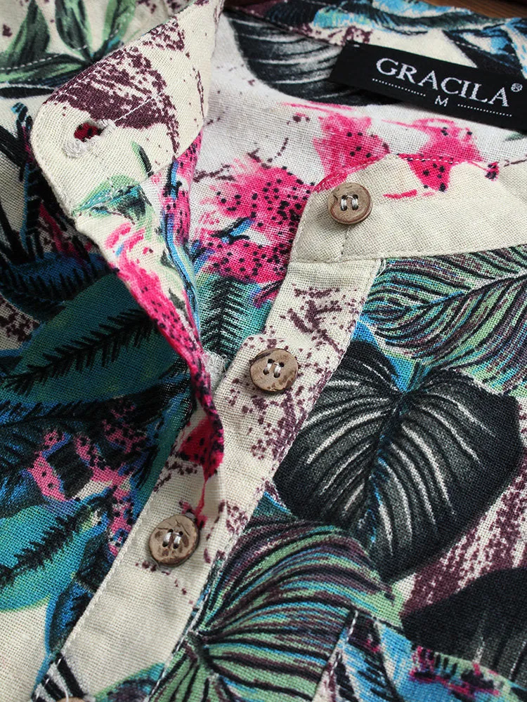 Women Floral Printed Stand Collar Mid-Long Vintage Blouses