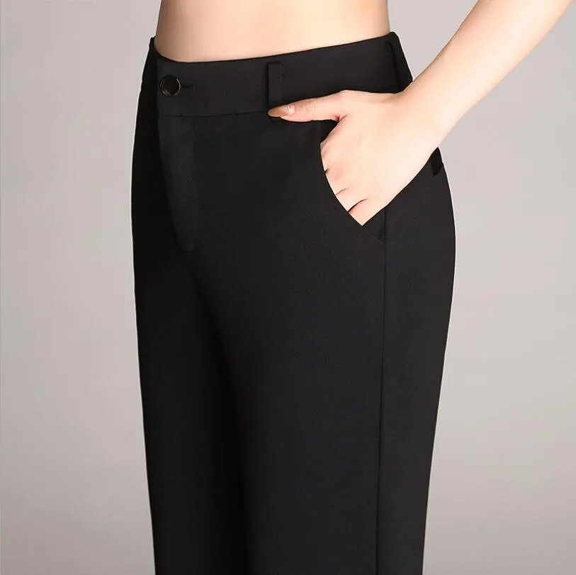 Women's Elegant High Waist Slim Fit Pants with Pockets