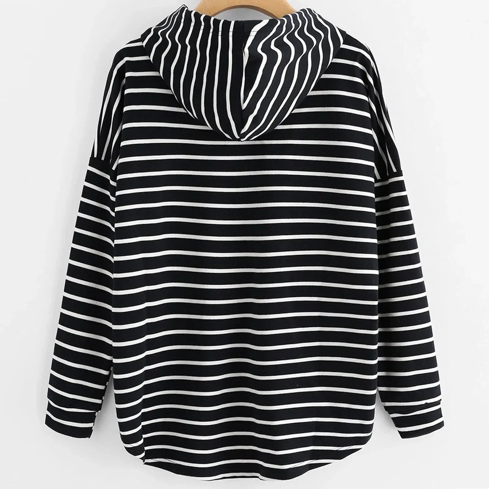 Women's Striped Hoodie - Relaxed Fit - Soft Knit Fabric - Drawstring Hood