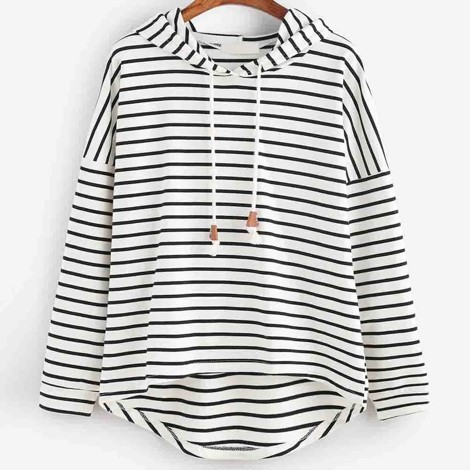 Women's Striped Hoodie - Relaxed Fit - Soft Knit Fabric - Drawstring Hood