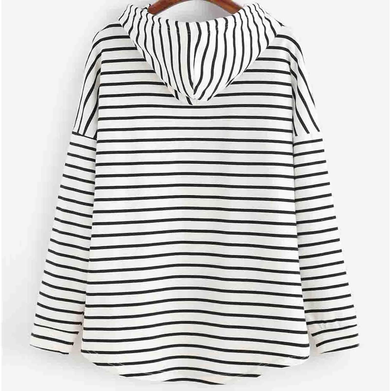 Women's Striped Hoodie - Relaxed Fit - Soft Knit Fabric - Drawstring Hood