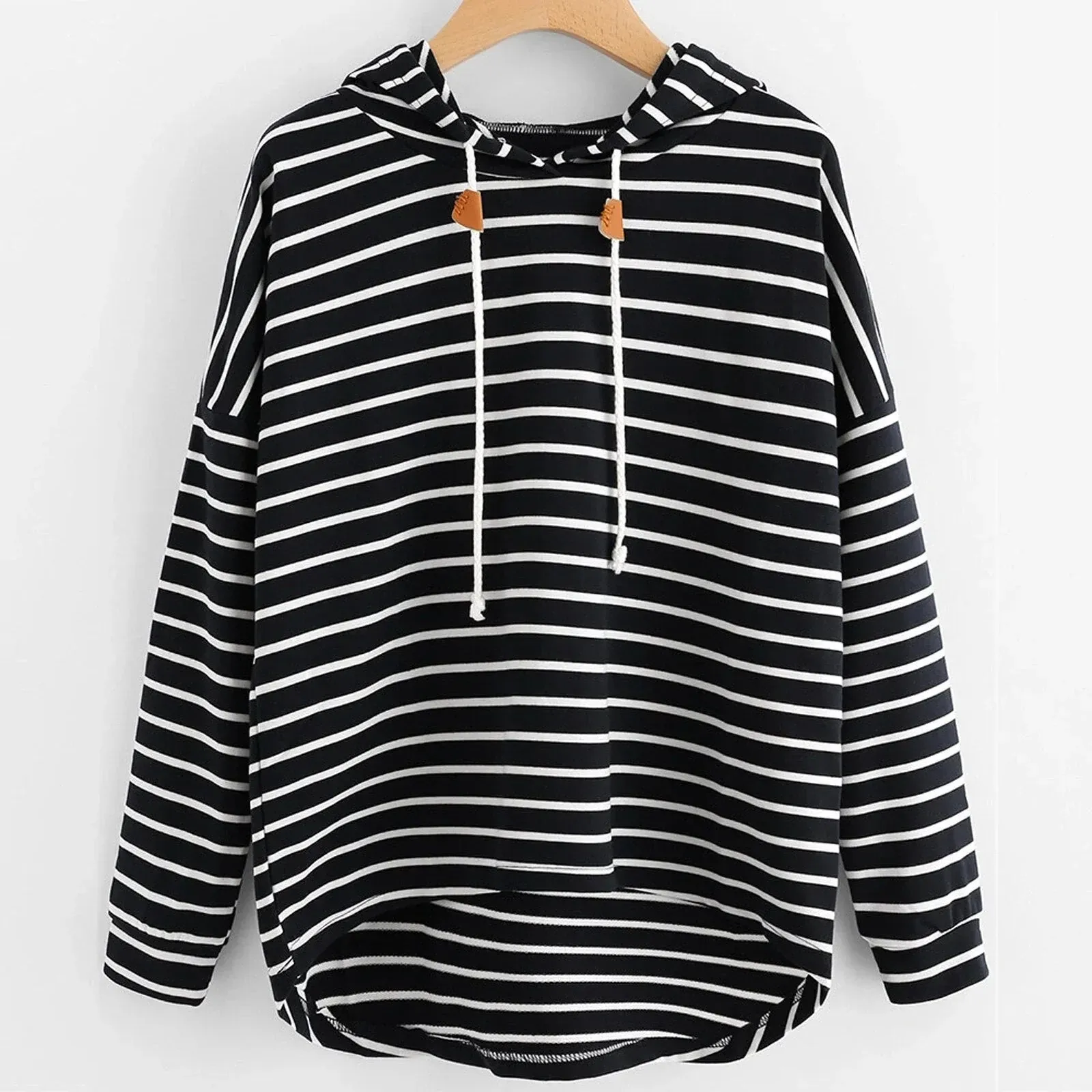 Women's Striped Hoodie - Relaxed Fit - Soft Knit Fabric - Drawstring Hood