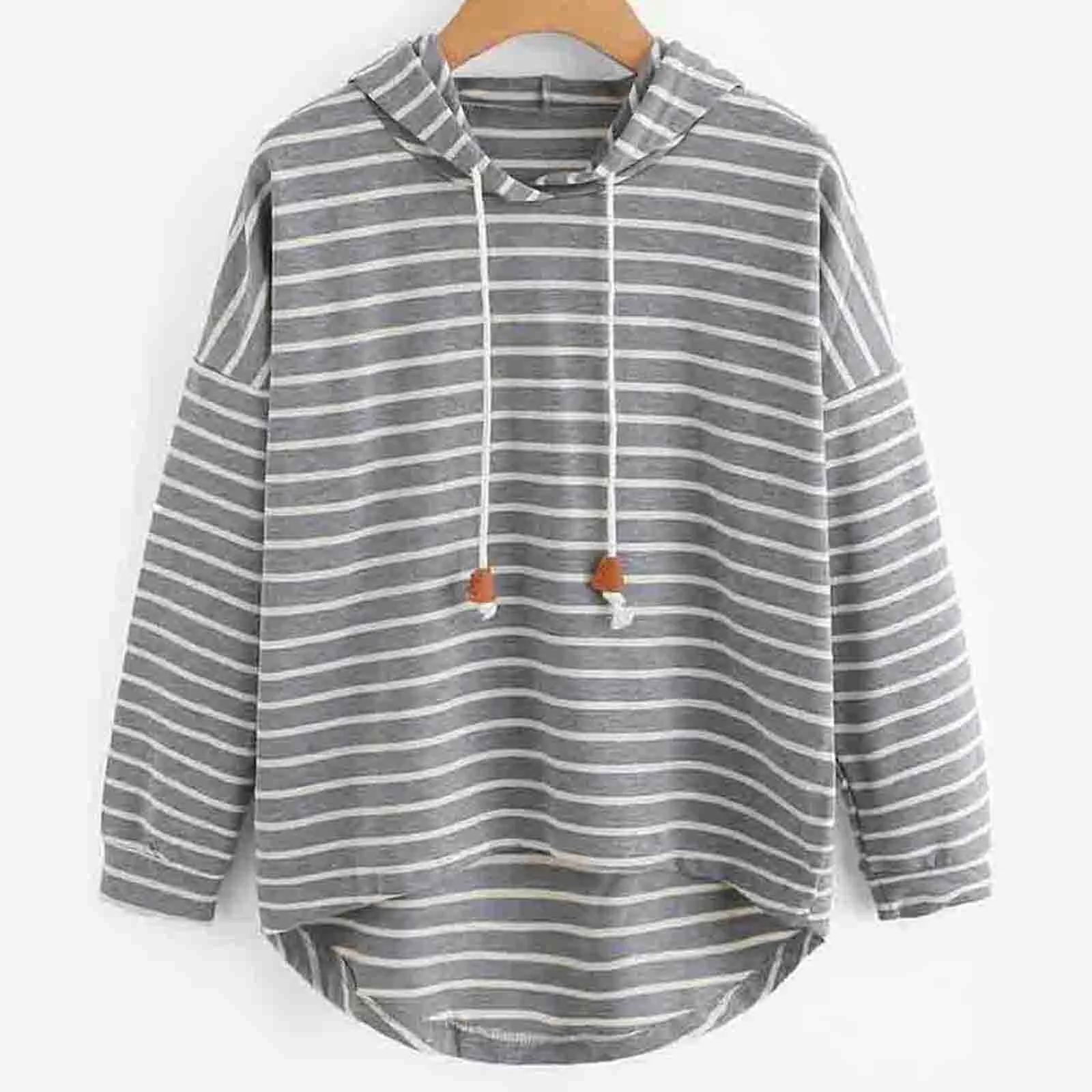 Women's Striped Hoodie - Relaxed Fit - Soft Knit Fabric - Drawstring Hood