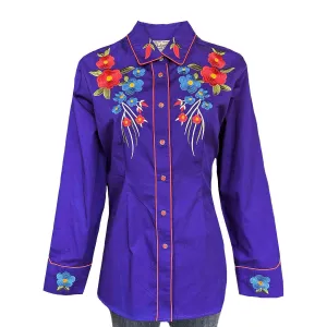 Women's Vintage Western Shirt Collection: Rockmount Fancy Floral Blooms Purple