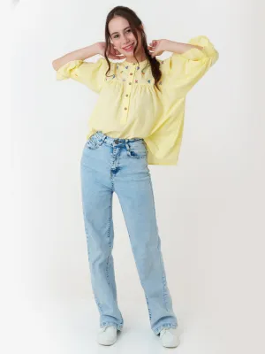 Yellow Embroidered Tiered Top